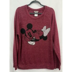 Disney Parks Mickey & Minnie‎ Crewneck Lightweight Sweater Burgundy Red Size XL